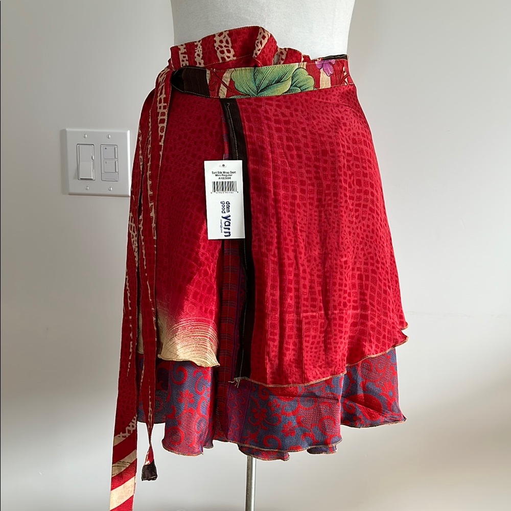 Red Patterned Mini Skirt